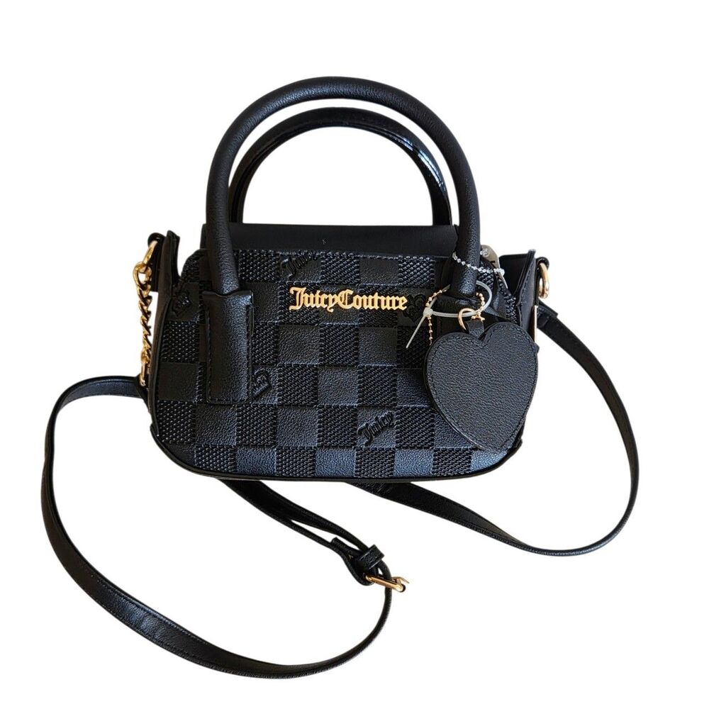 New W/Tag Juicy Couture Cheers to Juicy Crossbody Bag Liquorice Black Checkered